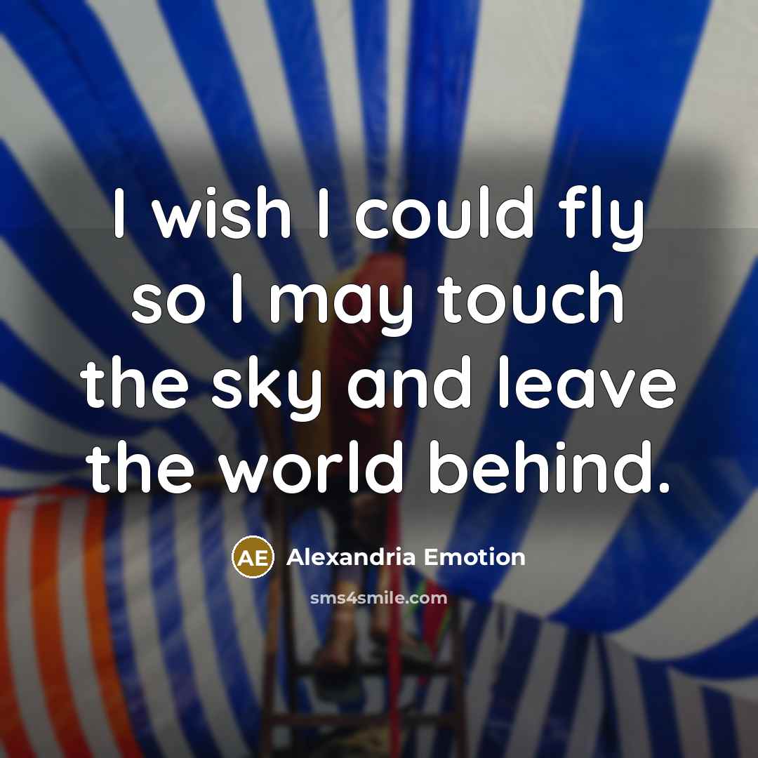 “I wish I could fly so I may touch the sky and leave the world behind.” quote by Alexandria Emotion