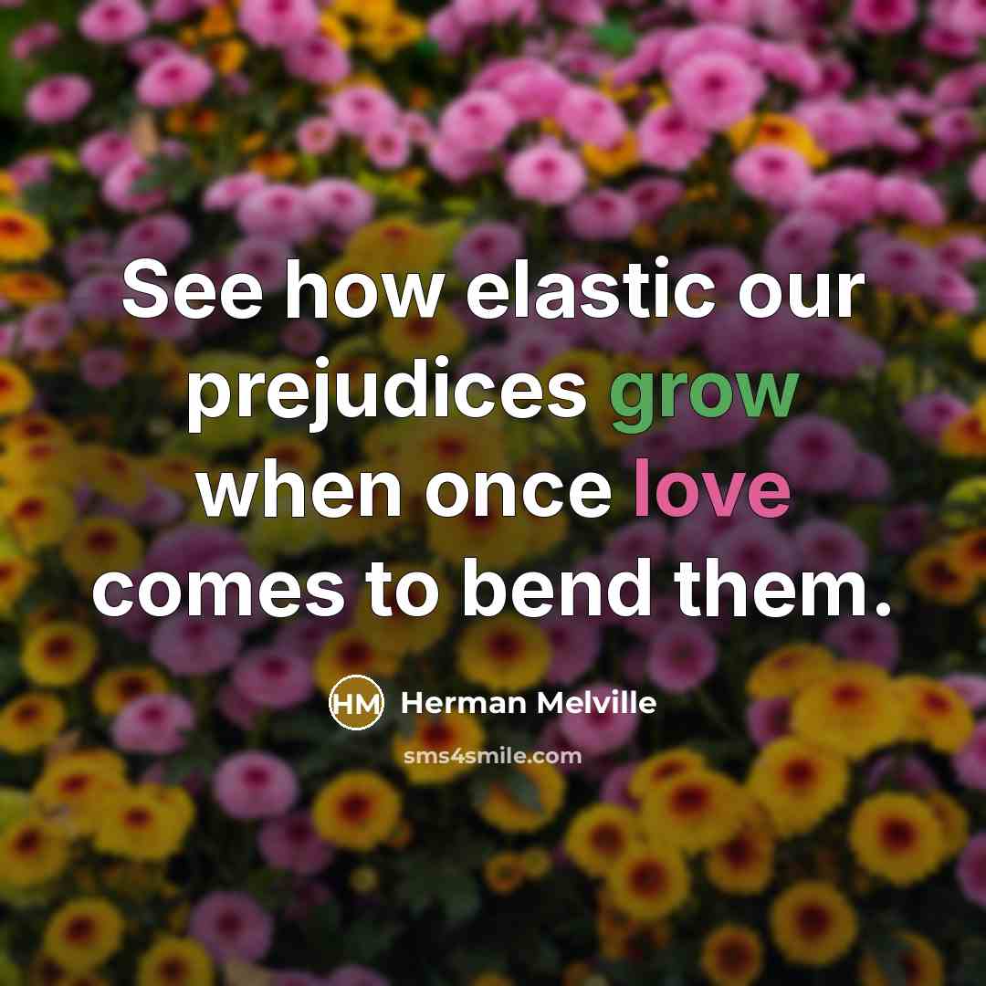 “See how elastic our prejudices grow when once love comes…” quote by Herman Melville