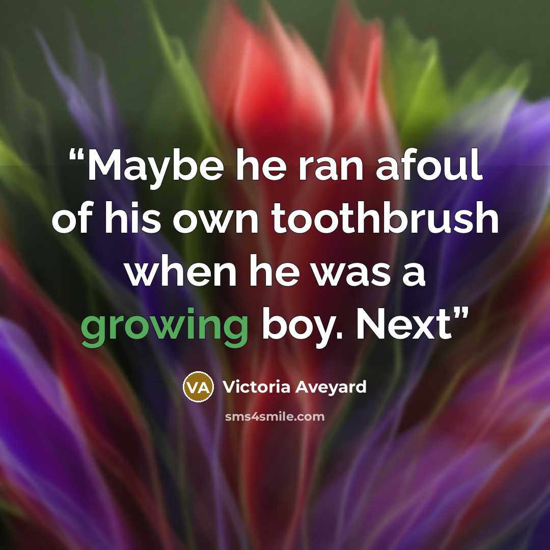 “Maybe he ran afoul of his own toothbrush when he was a growing boy. Next” quote by Victoria Aveyard