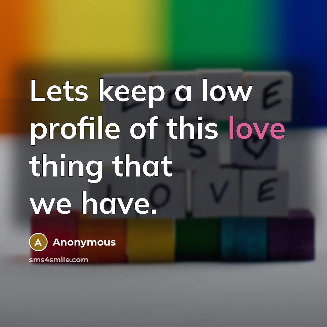 “Lets keep a low profile of this love thing that we have.” quote by Anonymous