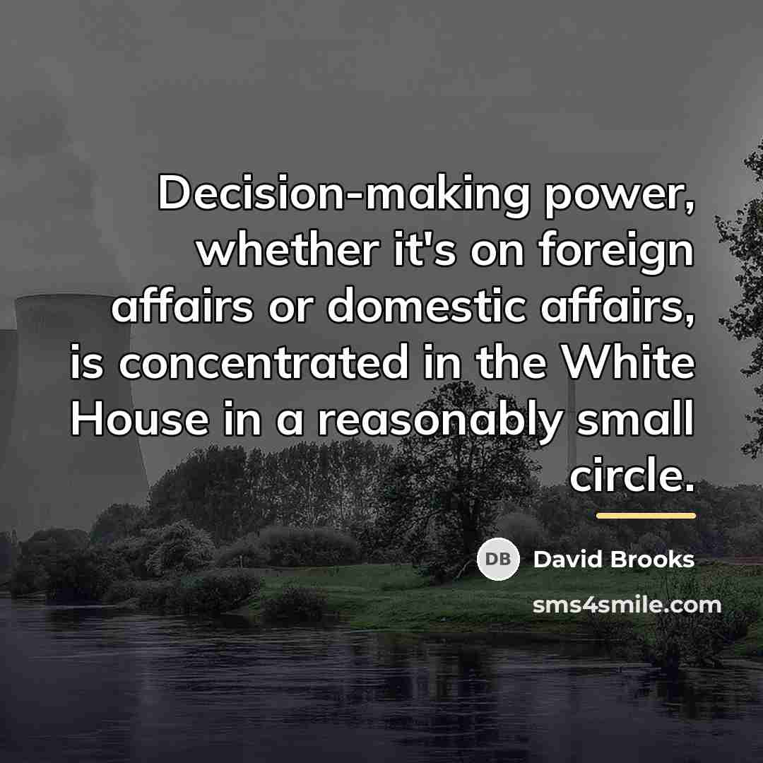 “Decision-making power, whether it's on foreign affairs or domestic affairs,…” quote by David Brooks