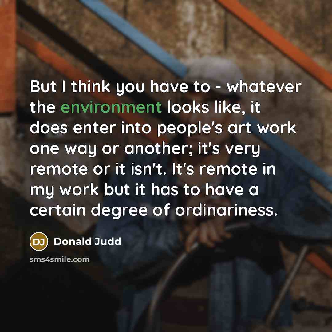 “But I think you have to - whatever the environment…” quote by Donald Judd