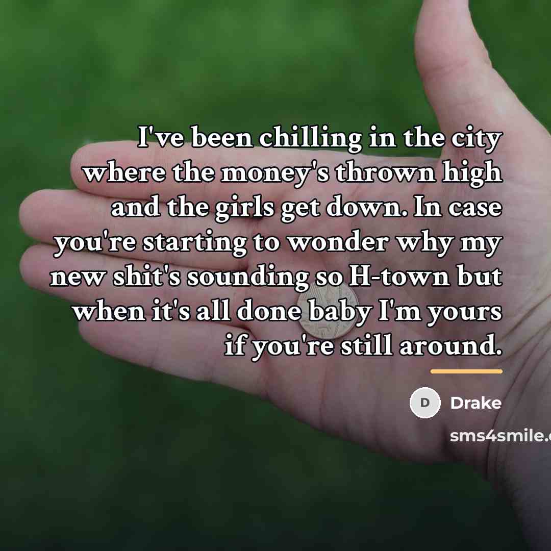 “I've been chilling in the city where the money's thrown…” quote by Drake