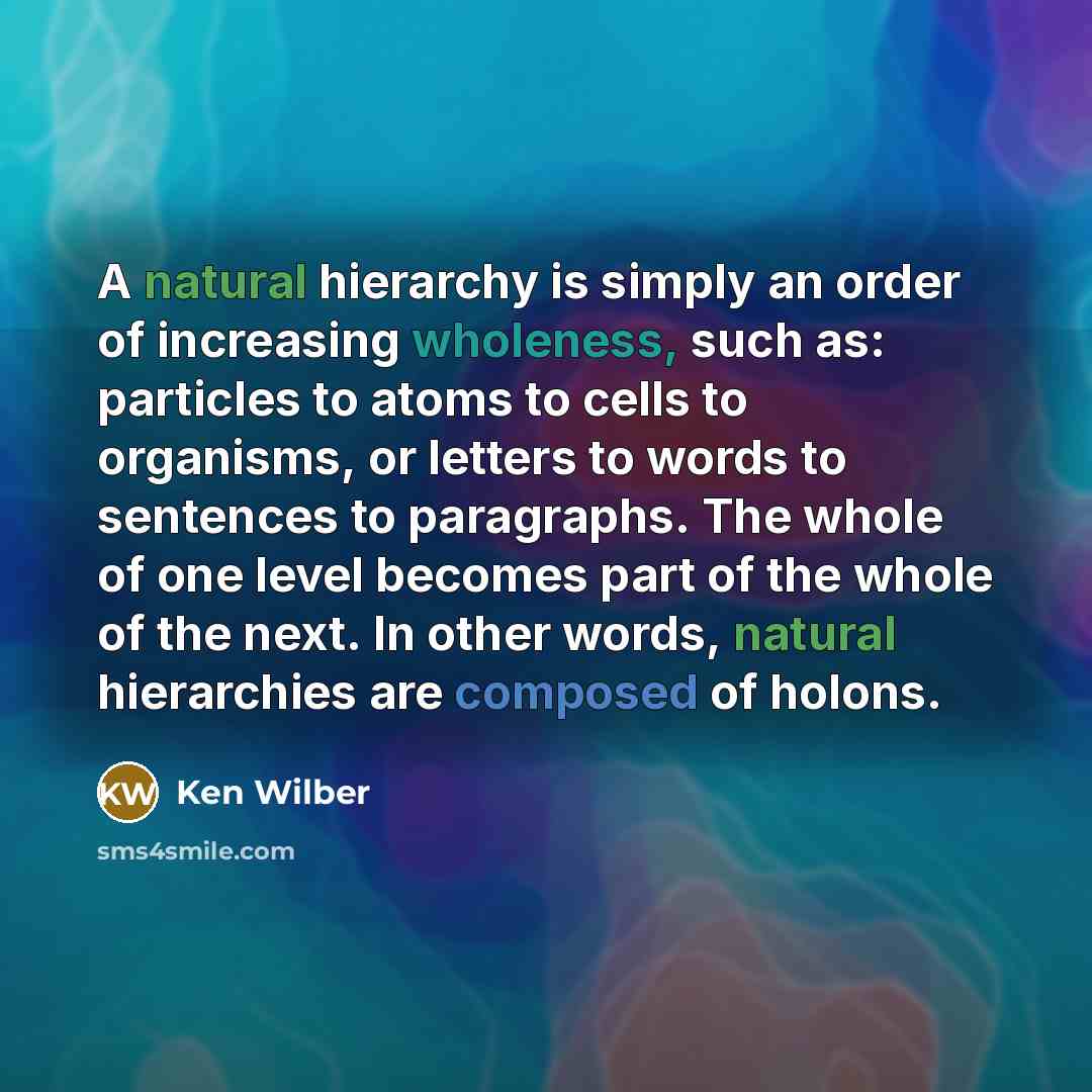 “A natural hierarchy is simply an order of increasing wholeness,…” quote by Ken Wilber