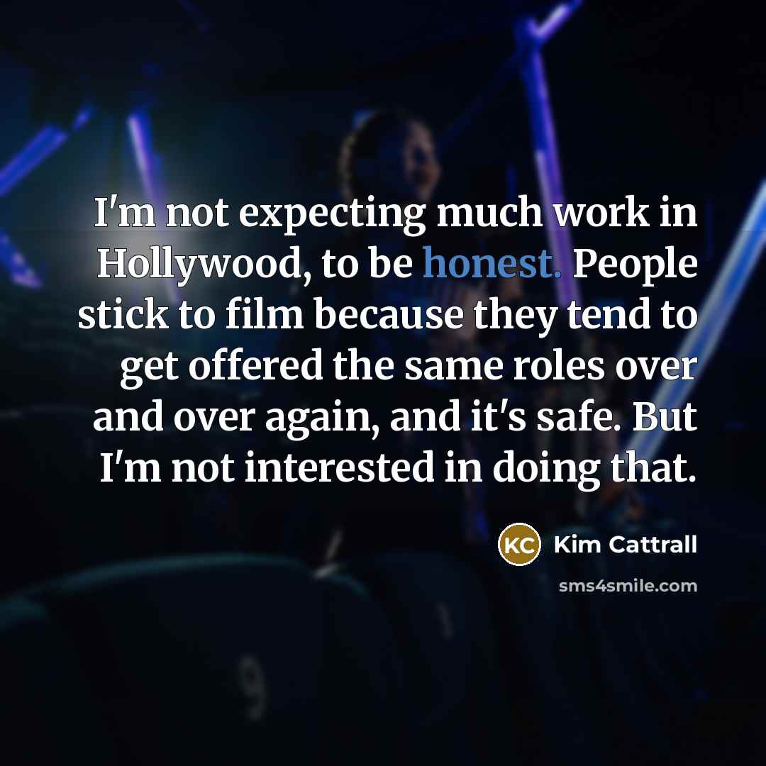 “I'm not expecting much work in Hollywood, to be honest.…” quote by Kim Cattrall