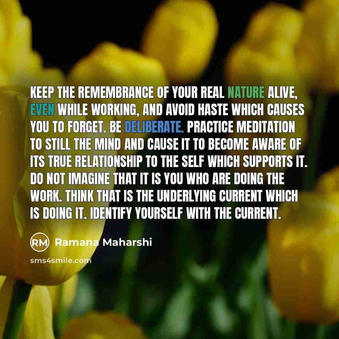 “Keep the remembrance of your real nature alive, even while…” quote by Ramana Maharshi