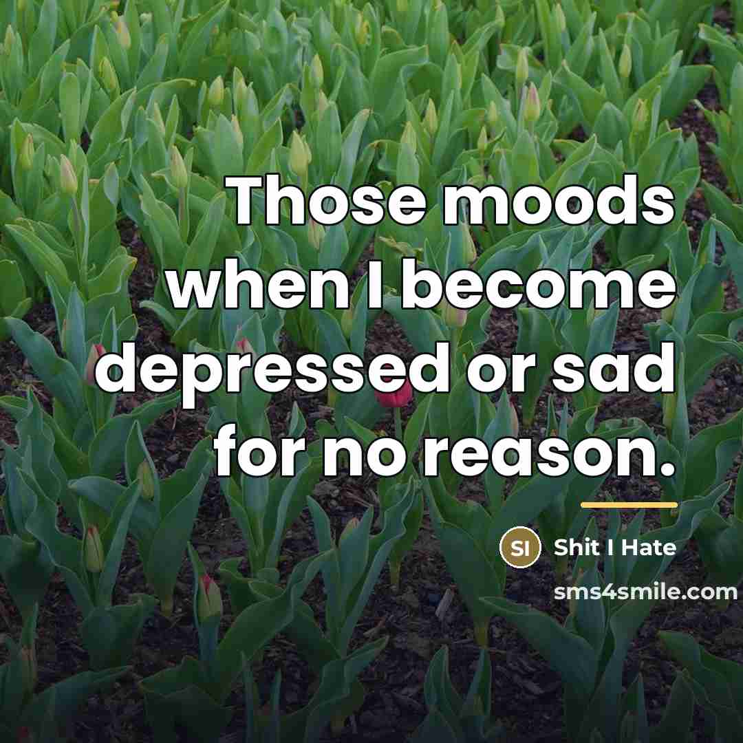 “Those moods when I become depressed or sad for no…” quote by Shit I Hate