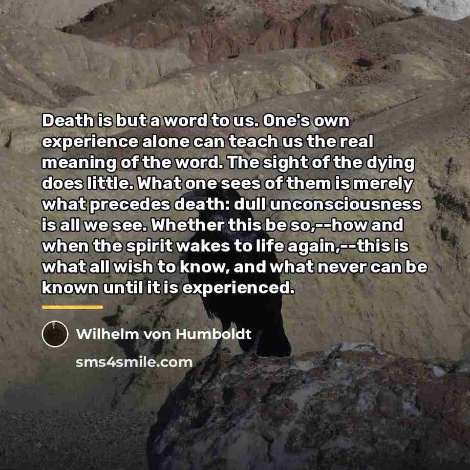 “Death is but a word to us. One's own experience…” quote by Wilhelm von Humboldt
