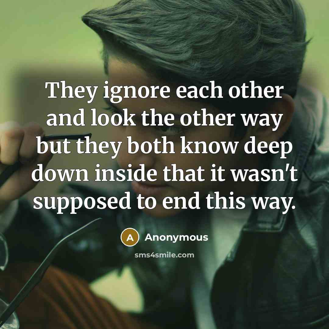 “They ignore each other and look the other way but they both know deep down inside that it wasn't supposed to end this way.” quote by Anonymous
