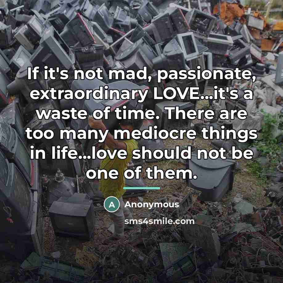 “If it's not mad, passionate, extraordinary LOVE...it's a waste of…” quote by Anonymous