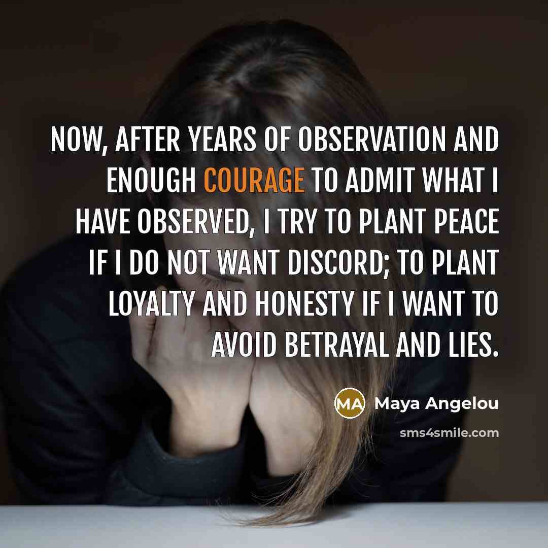 “Now, after years of observation and enough courage to admit…” quote by Maya Angelou