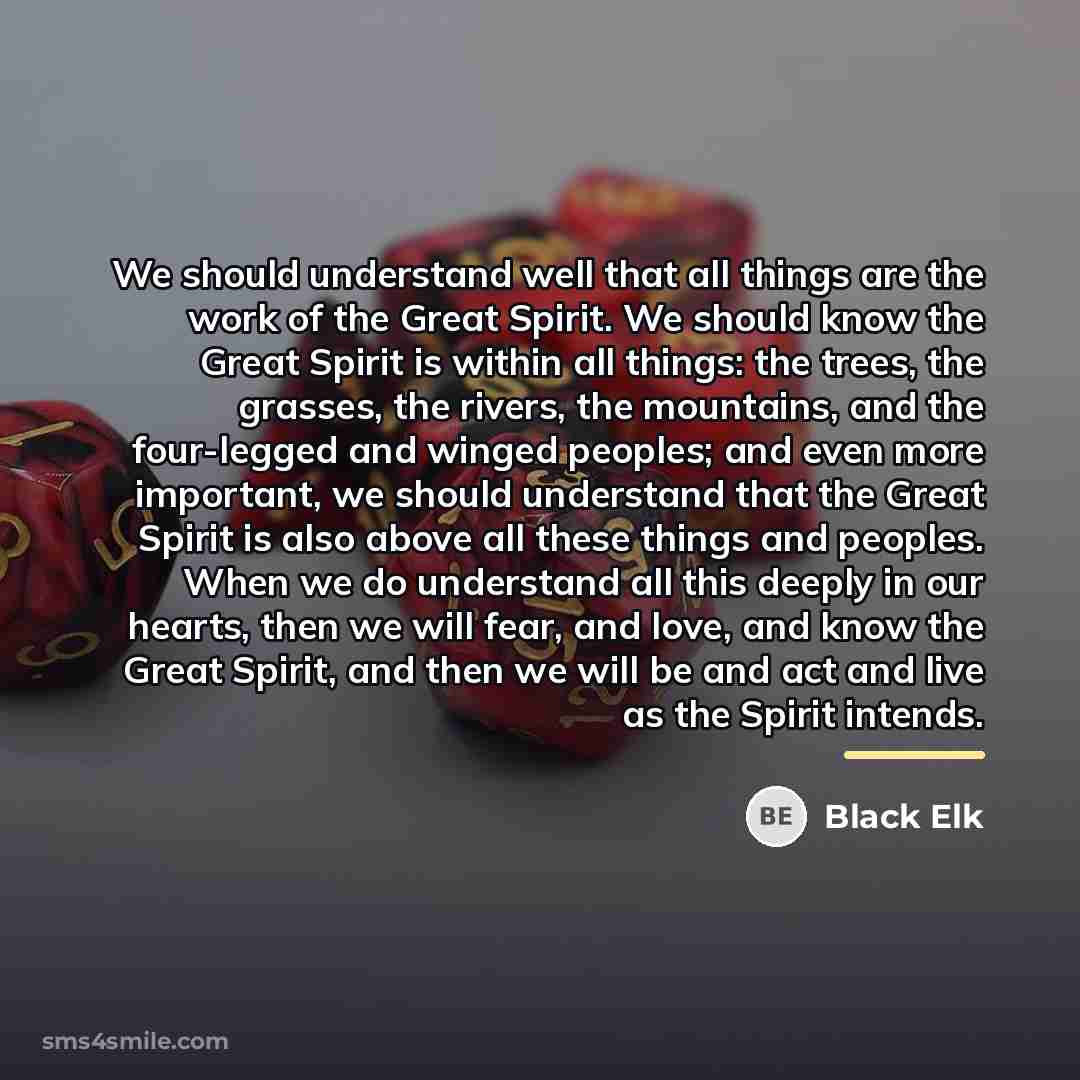 “We should understand well that all things are the work…” quote by Black Elk