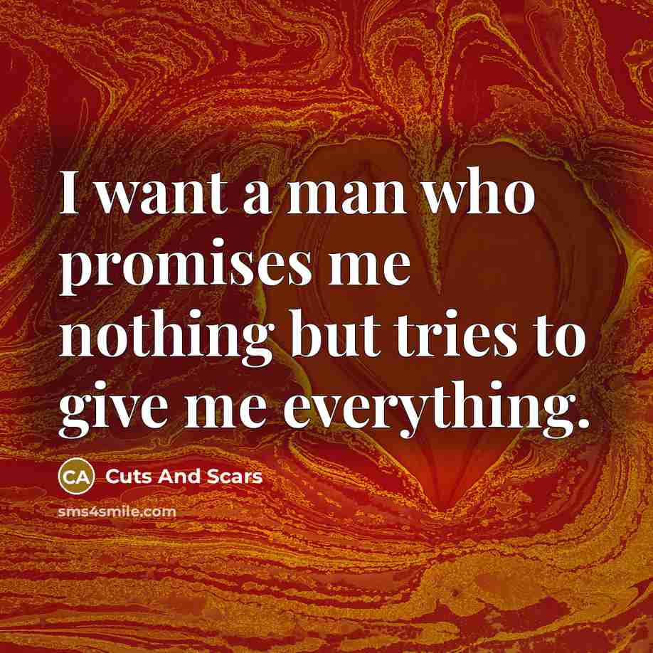“I want a man who promises me nothing but tries…” quote by Cuts And Scars