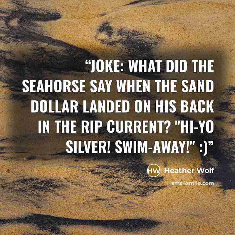 “Joke: What did the seahorse say when the sand dollar landed on his back in the rip current? "Hi-yo Silver! Swim-away!" :)” quote by Heather Wolf
