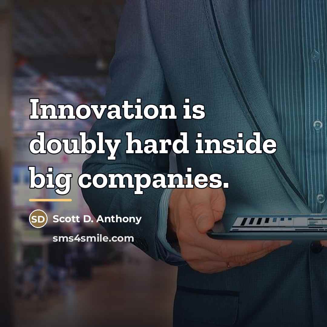 “Innovation is doubly hard inside big companies.…” quote by Scott D. Anthony