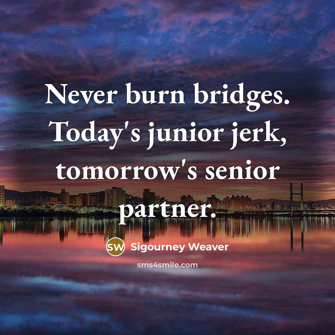 “Never burn bridges. Today's junior jerk, tomorrow's senior partner.” quote by Sigourney Weaver
