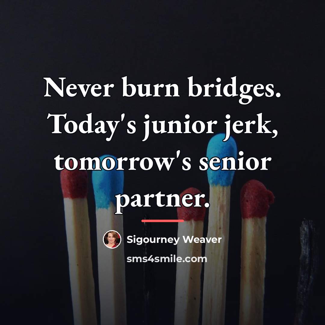 “Never burn bridges. Today's junior jerk, tomorrow's senior partner.…” quote by Sigourney Weaver
