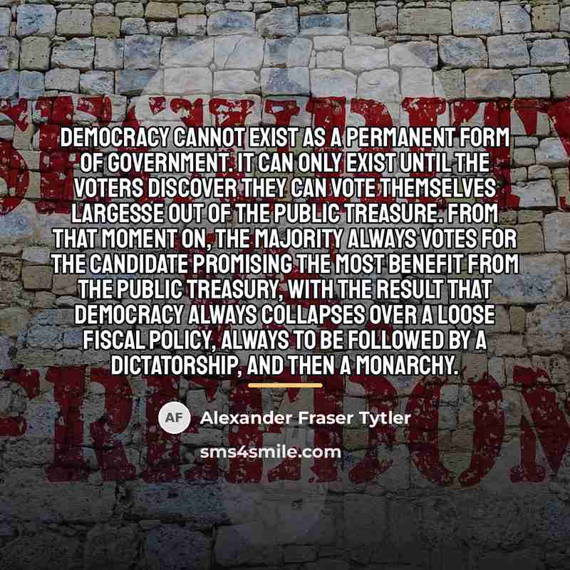 “Democracy cannot exist as a permanent form of government. It…” quote by Alexander Fraser Tytler