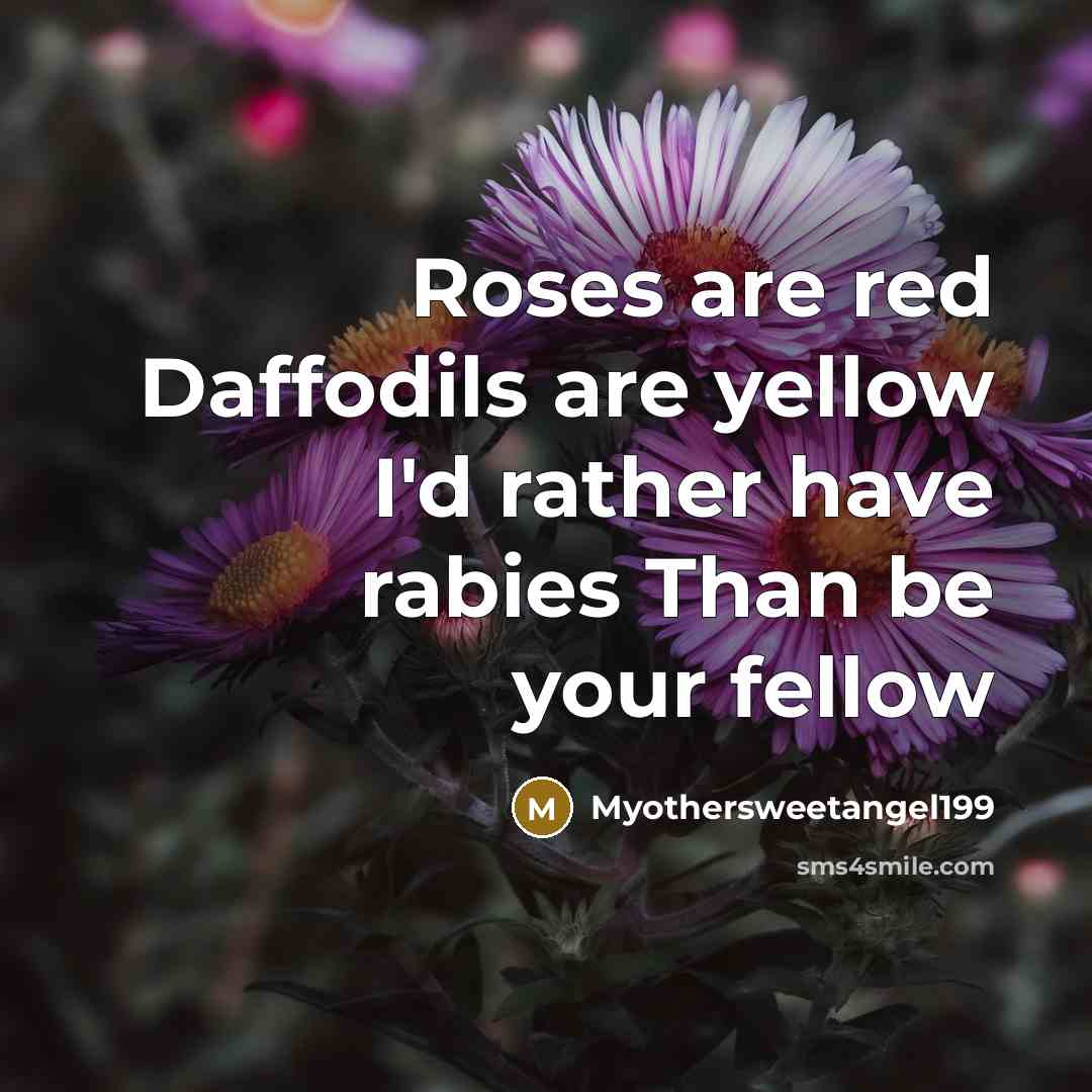 “Roses are red Daffodils are yellow I'd rather have rabies…” quote by Myothersweetangel199