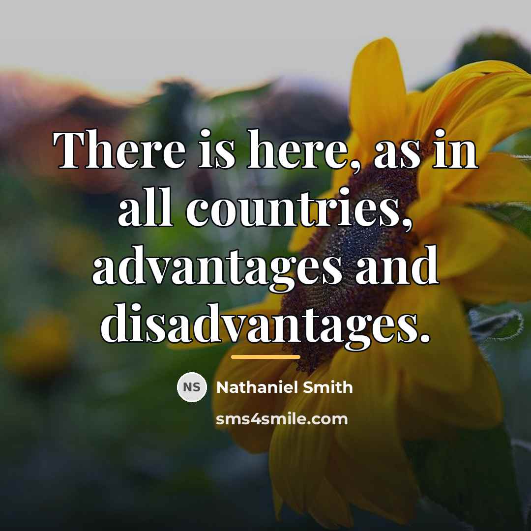 “There is here, as in all countries, advantages and disadvantages.…” quote by Nathaniel Smith