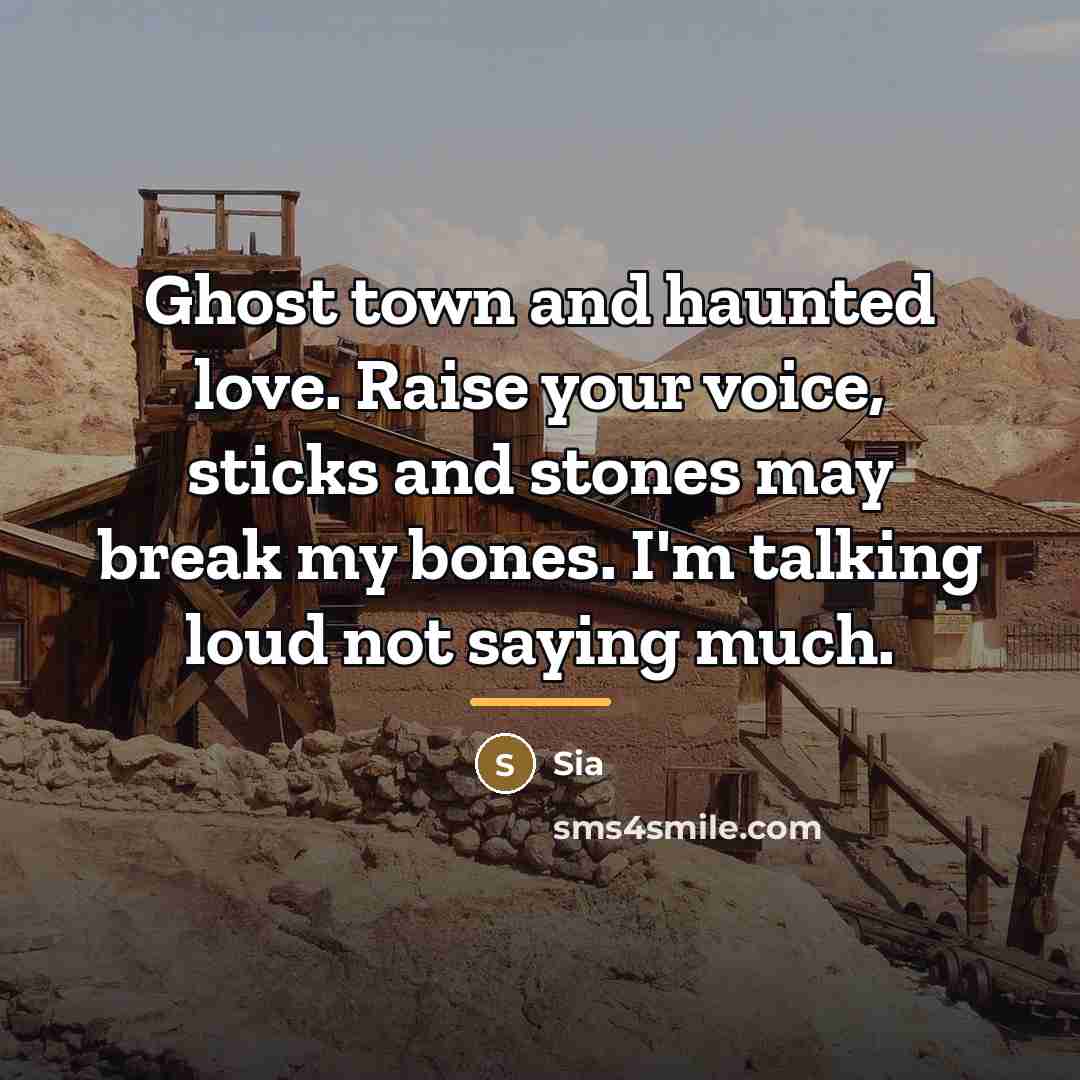 “Ghost town and haunted love. Raise your voice, sticks and…” quote by Sia
