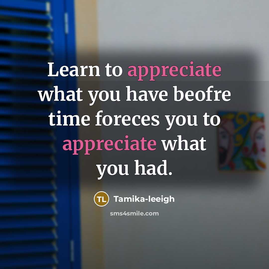 “Learn to appreciate what you have beofre time foreces you…” quote by Tamika-leeigh
