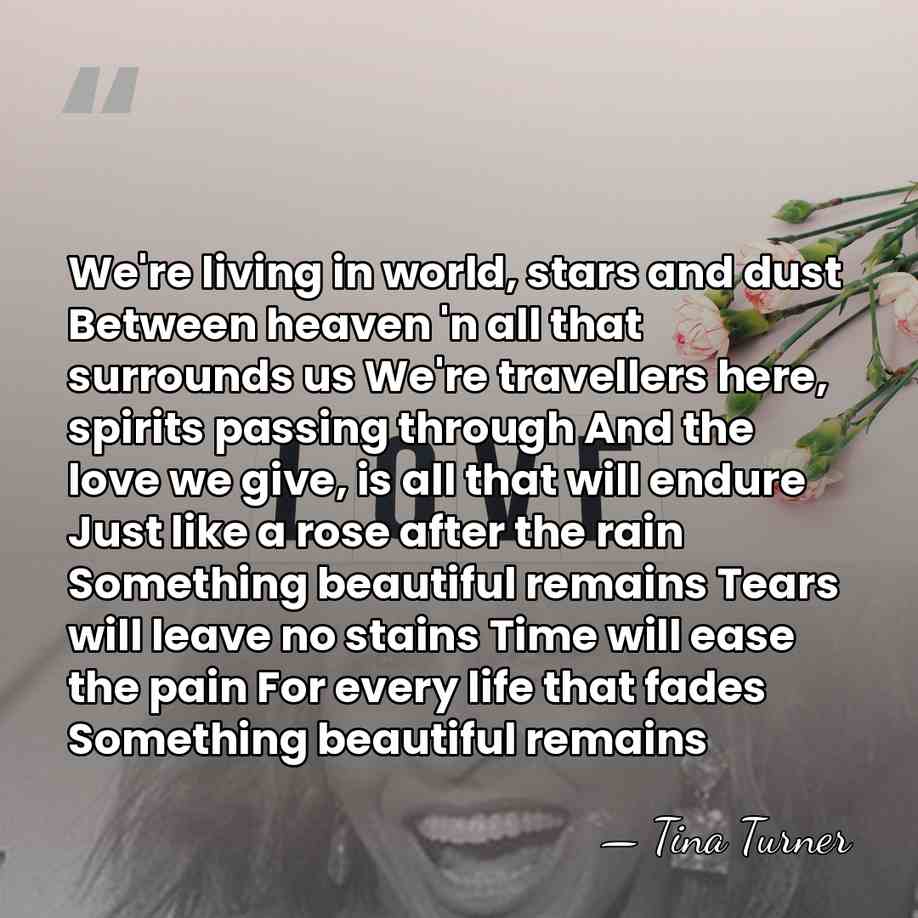 We're living in world, stars and dust Between heaven 'n all that&hellip; - Tina Turner