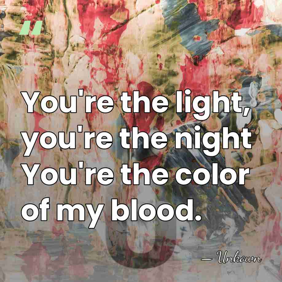 You're the light, you're the night You're the color of my blood. - Unkown