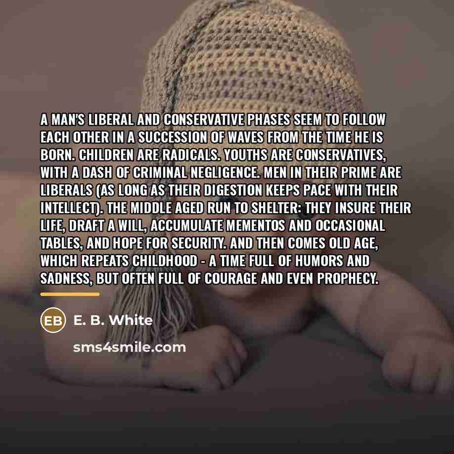 “A man's liberal and conservative phases seem to follow each…” quote by E. B. White