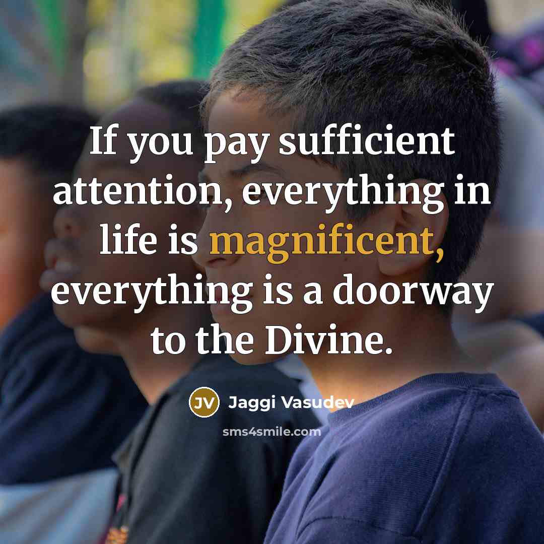 “If you pay sufficient attention, everything in life is magnificent,…” quote by Jaggi Vasudev