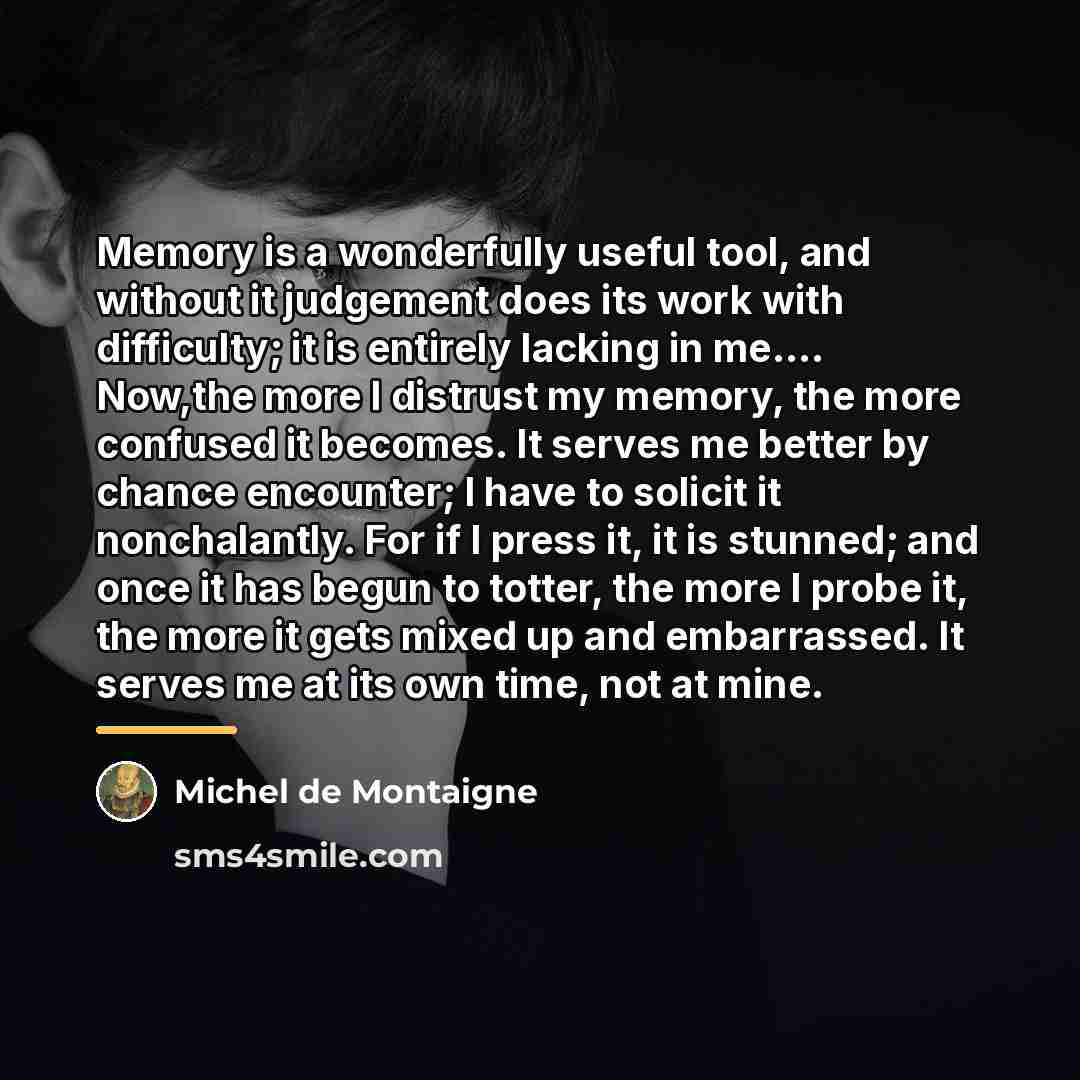 “Memory is a wonderfully useful tool, and without it judgement…” quote by Michel de Montaigne