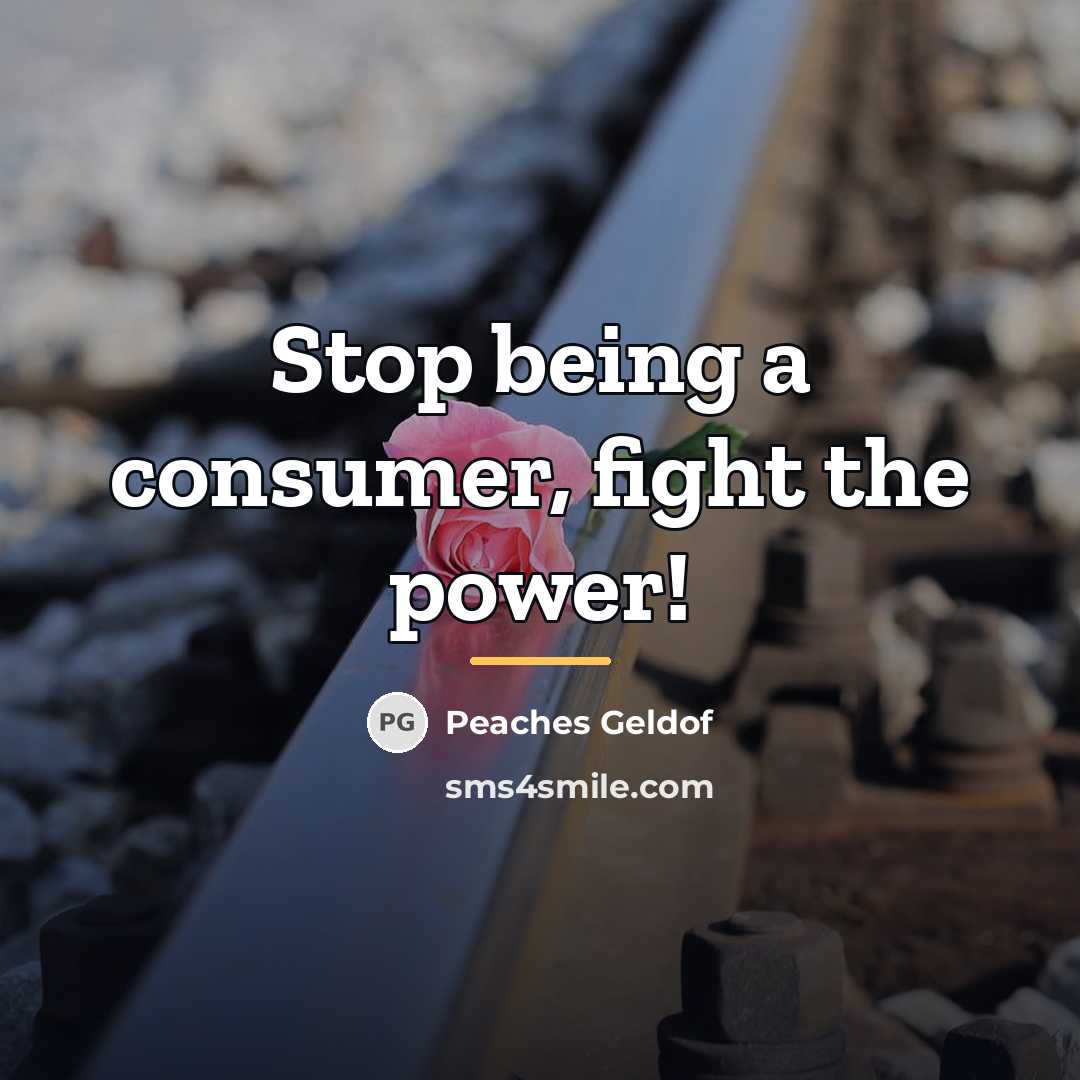 “Stop being a consumer, fight the power!…” quote by Peaches Geldof