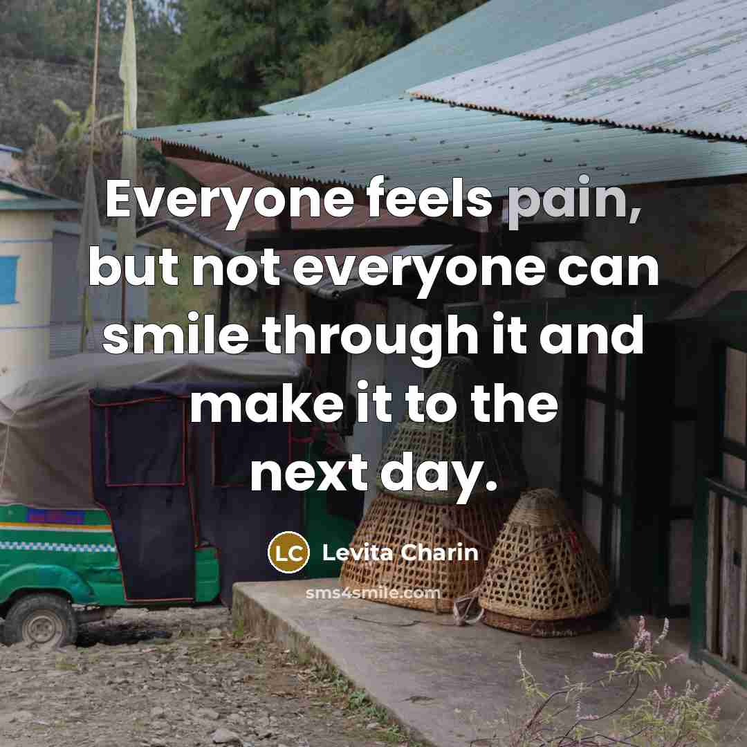 “Everyone feels pain, but not everyone can smile through it and make it to the next day.” quote by Levita Charin