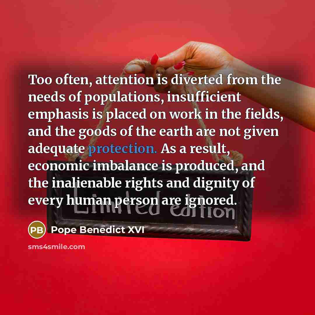 “Too often, attention is diverted from the needs of populations,…” quote by Pope Benedict XVI