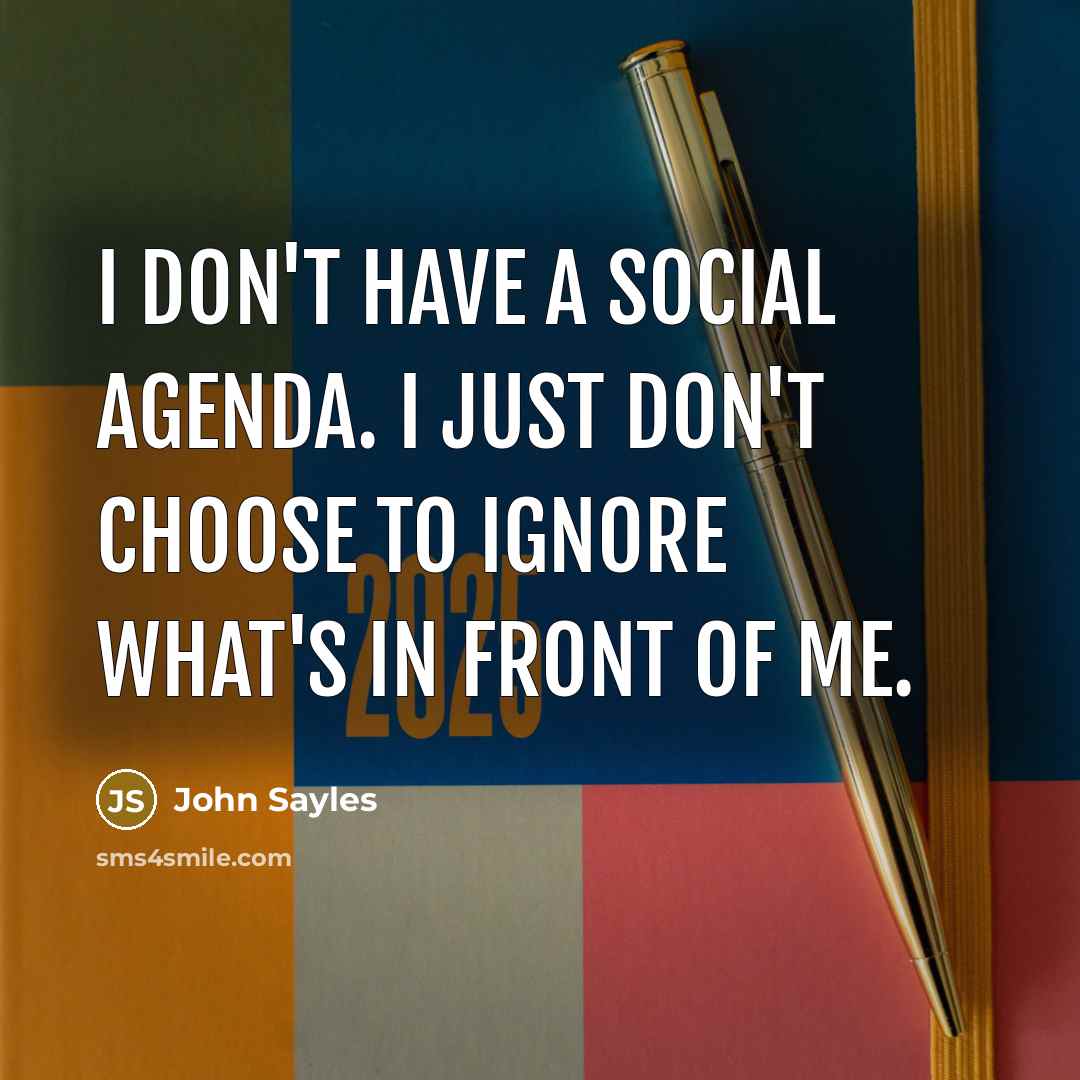 “I don't have a social agenda. I just don't choose…” quote by John Sayles