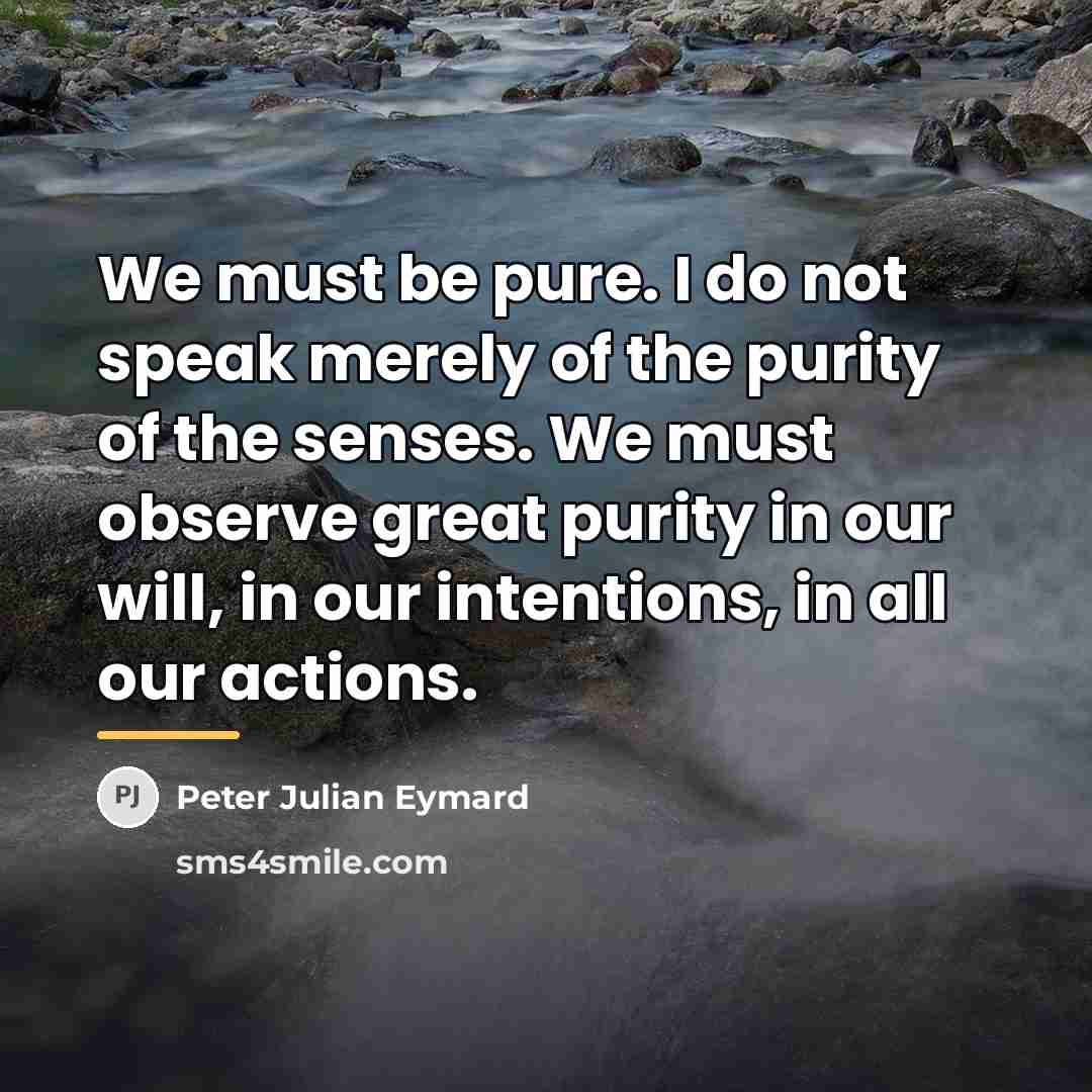 “We must be pure. I do not speak merely of…” quote by Peter Julian Eymard