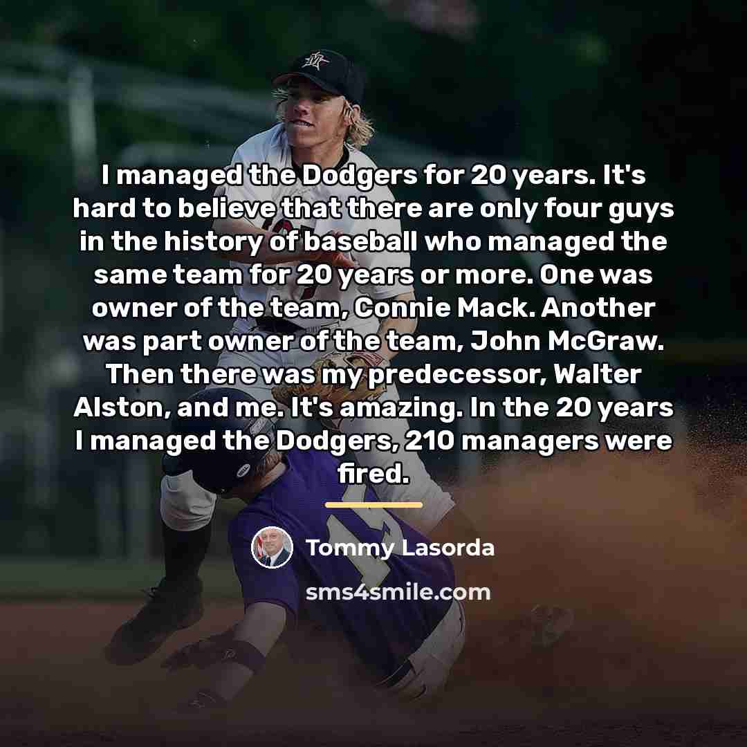 “I managed the Dodgers for 20 years. It's hard to…” quote by Tommy Lasorda