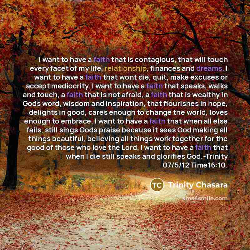 “I want to have a faith that is contagious, that…” quote by Trinity Chasara