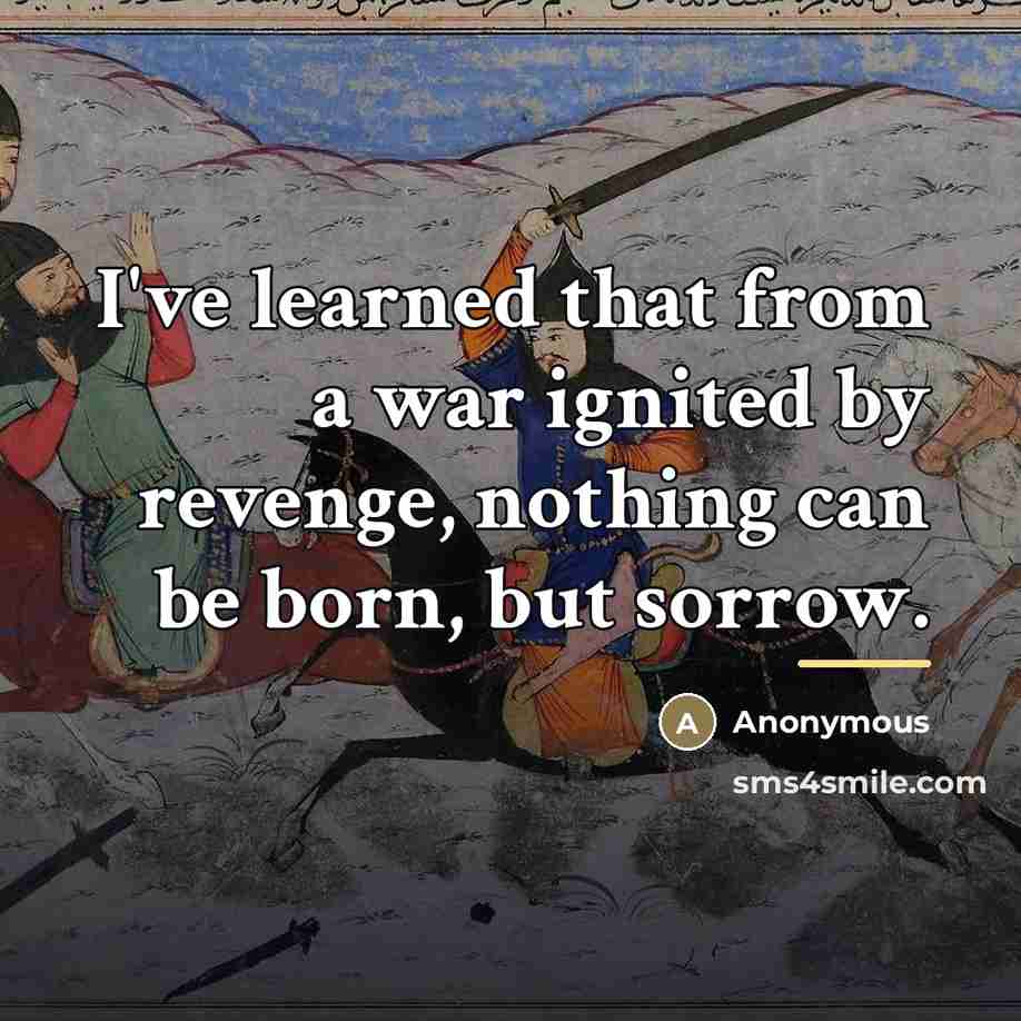 “I've learned that from a war ignited by revenge, nothing…” quote by Anonymous
