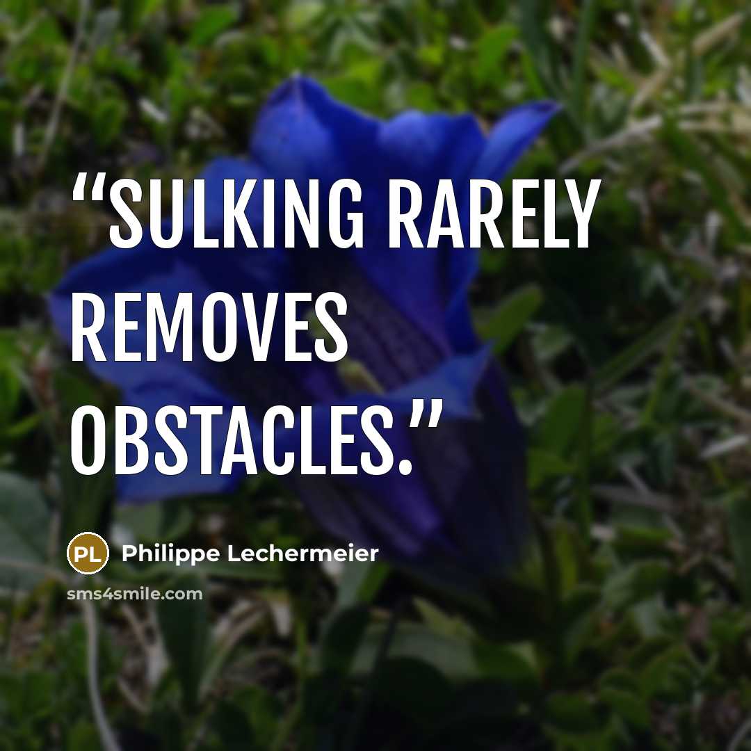 “Sulking rarely removes obstacles.” quote by Philippe Lechermeier