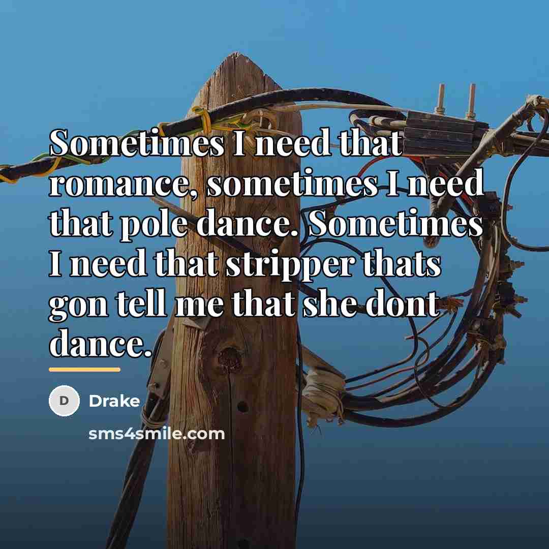 “Sometimes I need that romance, sometimes I need that pole…” quote by Drake