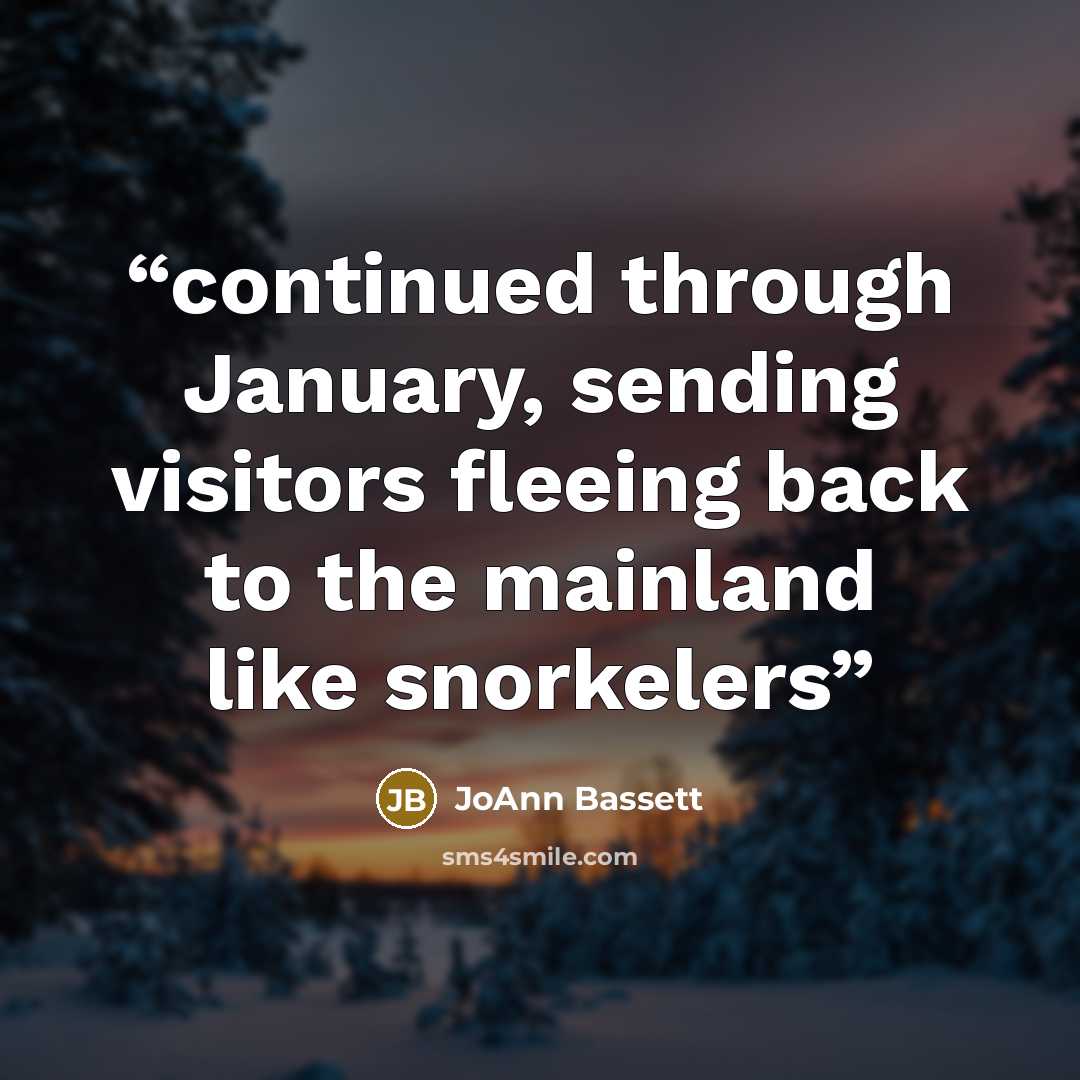 “continued through January, sending visitors fleeing back to the mainland like snorkelers” quote by JoAnn Bassett