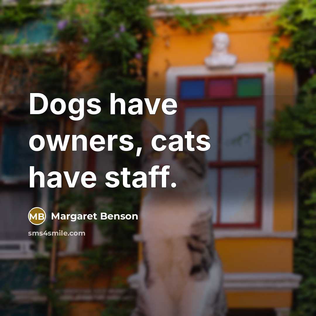 “Dogs have owners, cats have staff.…” quote by Margaret Benson