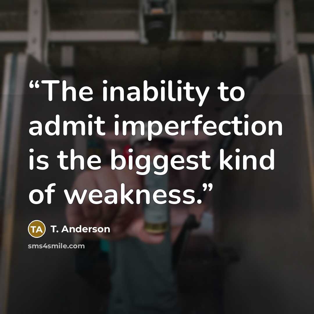 “The inability to admit imperfection is the biggest kind of weakness.” quote by T. Anderson