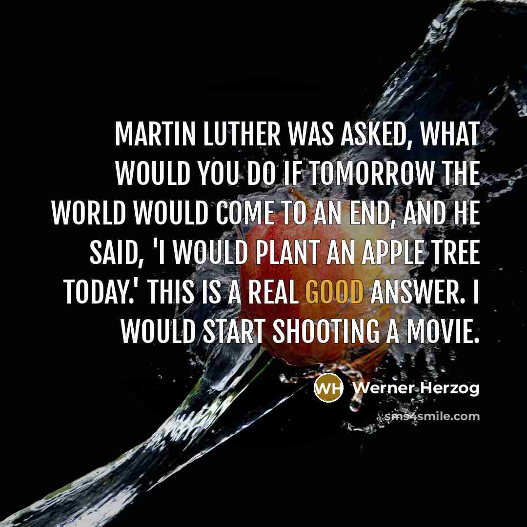 “Martin Luther was asked, what would you do if tomorrow…” quote by Werner Herzog