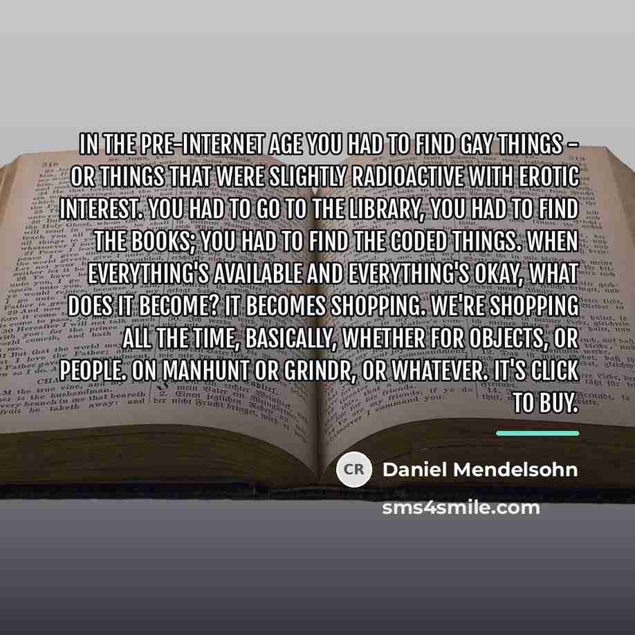 “In the pre-Internet age you had to find gay things…” quote by Daniel Mendelsohn