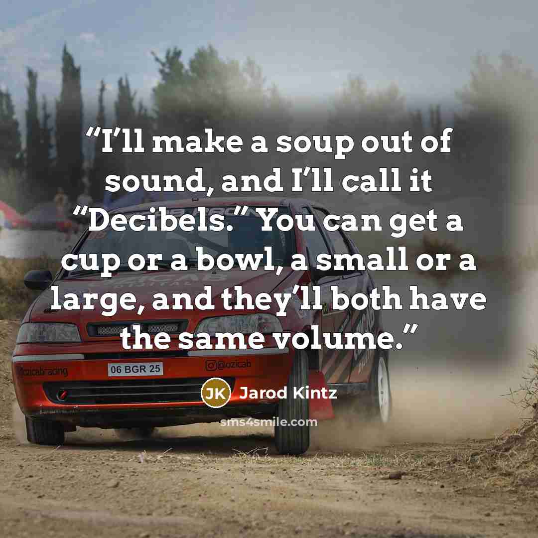 “I’ll make a soup out of sound, and I’ll call it “Decibels.” You can get a cup or a bowl, a small or a large, and they’ll both have the same volume.” quote by Jarod Kintz