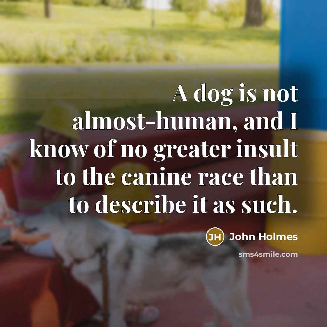 “A dog is not almost-human, and I know of no…” quote by John Holmes