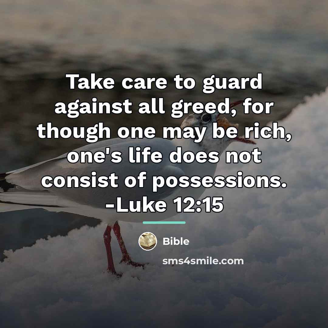“Take care to guard against all greed, for though one…” quote by Bible