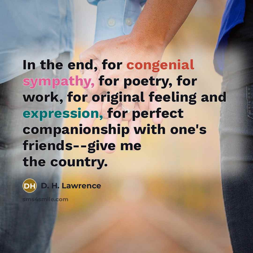“In the end, for congenial sympathy, for poetry, for work,…” quote by D. H. Lawrence